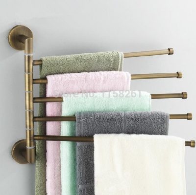european style bathroom towel hanger bronze movable towel rod folding rotary towel rack antique activities towel 5 bar og-17-5f