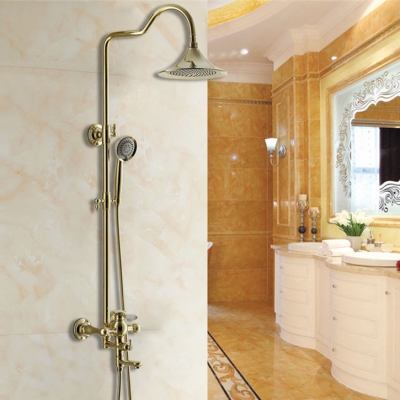 fashion wall mounted rainfall shower set faucet golden 8" rain showerhead + handheld shower yls5870-a