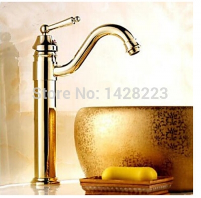 golden brass swivel spout single handle bathroom basin faucet countertop basin mixer tap [golden-3258]