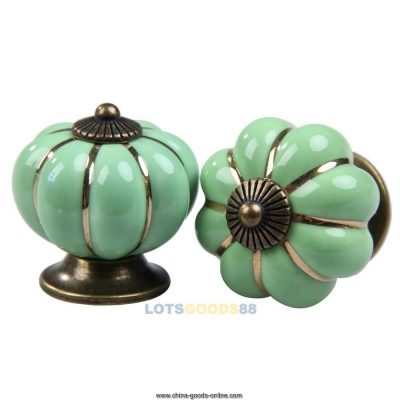 ls4g 1 pair green pumpkin knobs ceramic door drawer cupboard pull handles 40mm