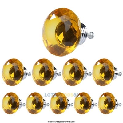 ls4g 10x 40mm diamond shape crystal glass drawer cabinet pull handle knob yellow [Door knobs|pulls-1265]