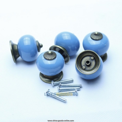 ls4g 5pcs blue ceramic door knob cabinet drawer furniture cupboard pull handle