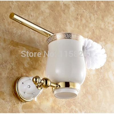 luxury golden plated finish toilet brush holder with ceramic cup/ household products bath decoration bathroom accessories5209