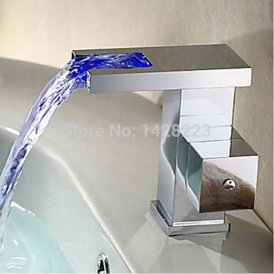 luxury square waterfall bathroom vessel sink faucet deck mounted single handle chrome finished [led-4362]