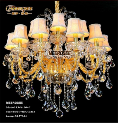 magnificent big crystal chandelier light glass lustre lighting gold with fabric lampshade chandeliers of living md8344-l10+5 [crystal-chandelier-glass-2161]
