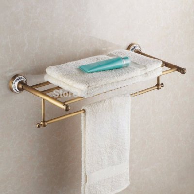 new arrival antique copper with ceramic towel rod rack shelf towel rack fashion bathroom accessories luxury bath towel hj-1812 [towel-racks-8409]