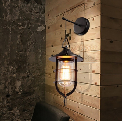 new black vintage loft wall lamp with glass lampshade simple creative bedside wall sconce fixtures for cafe bar home lightings