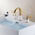 new design 3pcs gold polished solid brass white ceramic bathroom basin sink mixer tap basin faucet hj-6735k