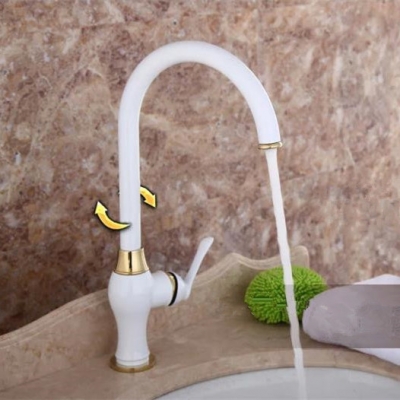 ! new white paint kitchen faucet single handle deck mounted mixer tap swivel spout yls5849-33e