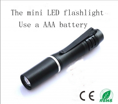 pen buckle style 8.9 cm mini type pocket led flashlight, easy to carry, energy-saving, long service life, use aaa batteries