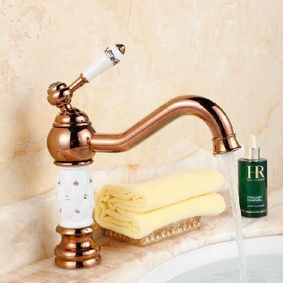 rose golden polished bathroom luxury sink basin faucet single single hole mixer tap deck mounted qx-9069 [golden-bathroom-faucet-3571]