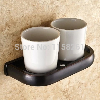 sanitary ceramic mouthwash dual cupholders black bronze copper bathroom accessories toothbrush cup holder f81368r [cup-holder-2693]