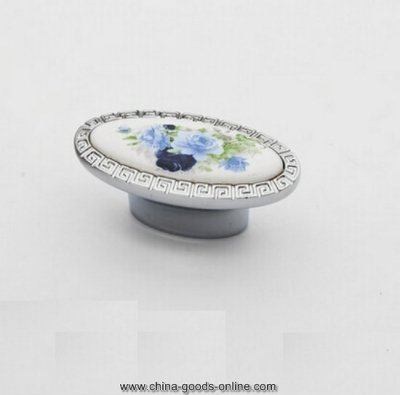 single hole silver ceramic flower wardrobe cupboard knob drawer door pulls handles