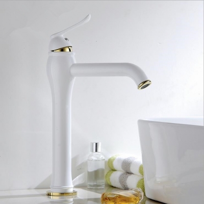 sink basin faucet grilled white paint golden polished bathroom vessel mixer tap single handle single hole deck-mounted 5849-22e [golden-bathroom-faucet-3542]