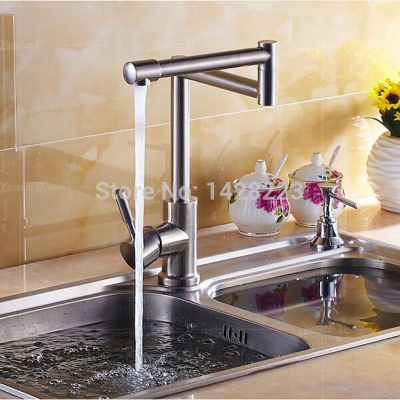 stainless steel brushed nickel folding kitchen sink faucet deck mount and cold kitchen mixer taps [brushed-nickel-1127]