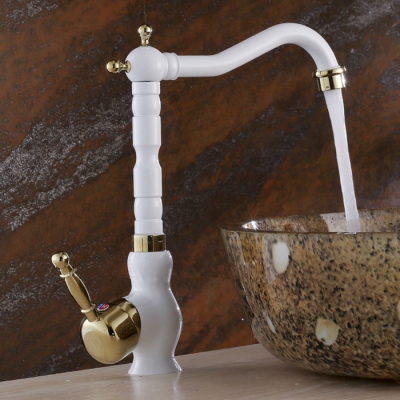 tall golden polished kitchen swivel mixer tap basin swivel faucet finish round base white paint bathroom sink faucet lx-2130a [golden-kitchen-faucet-3588]