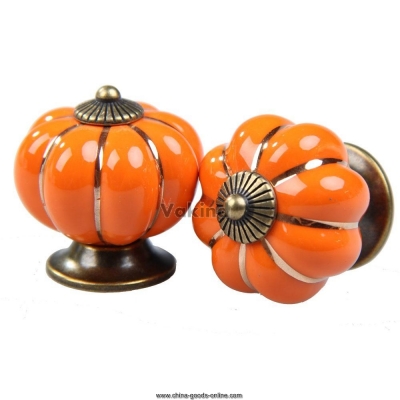 v1nf 2pcs orange pumpkin door pull handles cabinet cupboard drawer ceramic knobs