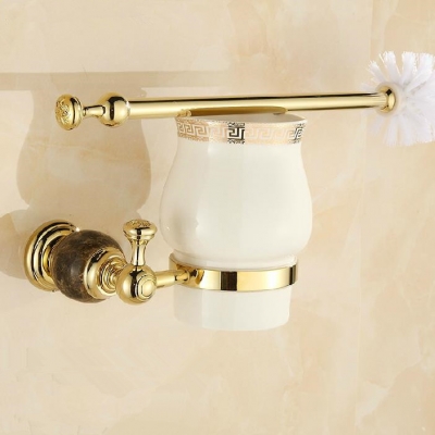 wall mount toilet brush holder,solid brass jade golden finish + ceramics cup,bathroom accessories hy-44b [toilet-brush-holder-8088]