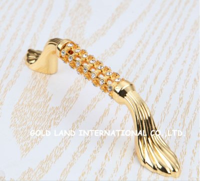 128mm golden color crystal glass furniture drawer handles