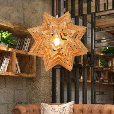 2015 unique octagon design solid wood simple led pendant light europe dining room pendant light with e27 [american-style-7839]
