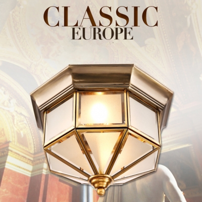 2016 european traditional foyer copper glass ceiling light american retro e27 ceiling light