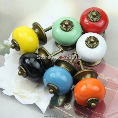2x colorful round cabinet knobs cupboard handles drawer pulls door holder handle ceramic znic alloy [Door knobs|pulls-101]