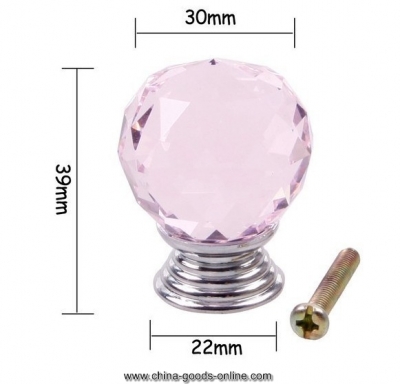 30mm pink round crystal glass cabinet knobs drawer furniture handle wardrobe