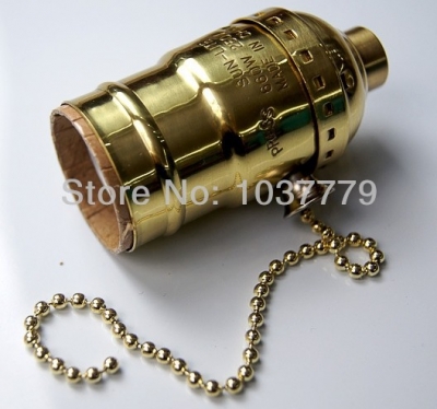 50pcs/lot e27 aluminum lamp holder with chain switch in gold color