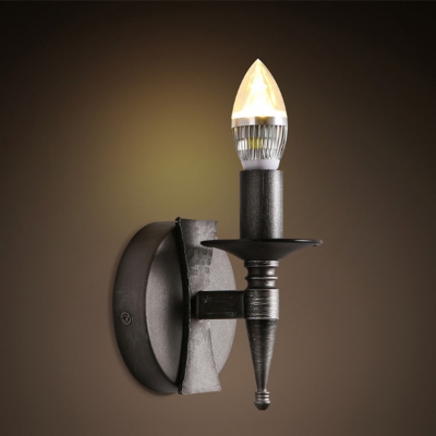american style industrial vintage iron 1 head candle led wall lamp for stairs with 3w led bulb