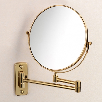 antique 8" double side bathroom folding brass shave makeup mirror wall mounted extend with arm round 1x3x magnifying1208a [makeup-bathroom-mirror-6433]