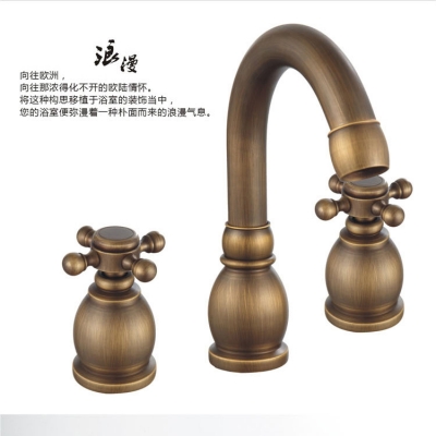 brass european style antique bronze dual handle deck mounted basin faucet vessel mixer tap single lever hj-6838f