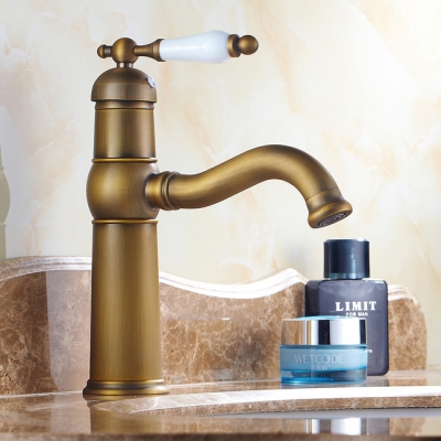 ceramic handle antique brass bathroom lavatory basin sink faucet mixer tap swivel spout 1091 [antique-bathroom-faucet-439]