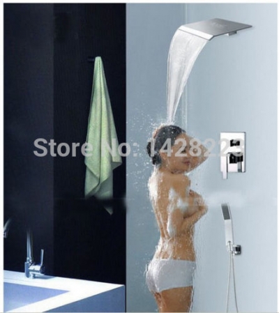 chrome finish bathroom mixer valve waterfall shower sets faucet + brass shower head + abs hand shower