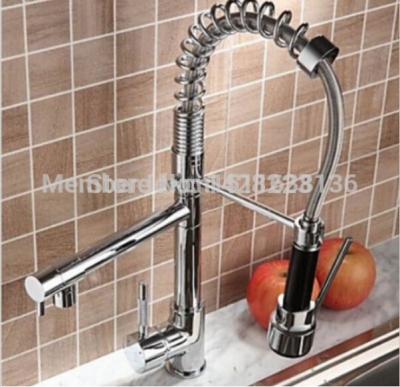 chrome finished pull down spring kitchen sink faucet deck mounted and cold water kitchen mixer tap