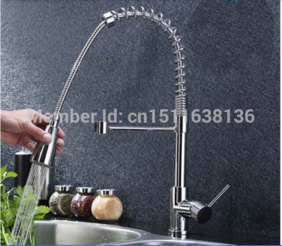 contemporary new chrome brass deck mounted spring kitchen faucet sink mixer tap [led-4348]