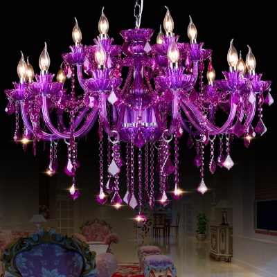 crystal chandelier purple lampshades for living dining room lustres de cristal para sala modern chandeliers lighting fixture [chandelier-pendant-lights-3359]