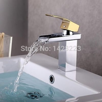 deck mounted bathroom waterfall basin sink faucet chrome finished single hole [chrome-1527]