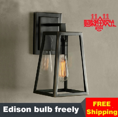 edison bulb ly american vintage wall lamp simple bedside garden single head iron glass wall light lampara de pared [wall-lamp-7196]