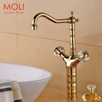 golden classic tap tall faucet for bathroom basin sink with crystal handle faucet single handle