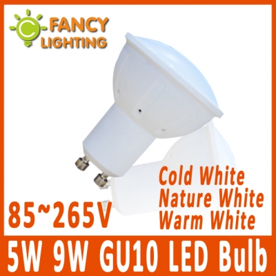 high brightness 5pcs/lot led spotlight gu10 bulb 5w 9w 85~265v led bulb warm white energy saving led light bulb gu10 lamp bulb