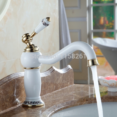 jane europe and europe luxury pastoral basin mixer taps grilled white paint copper gold-plated faucets bathroom vanities 7601dk
