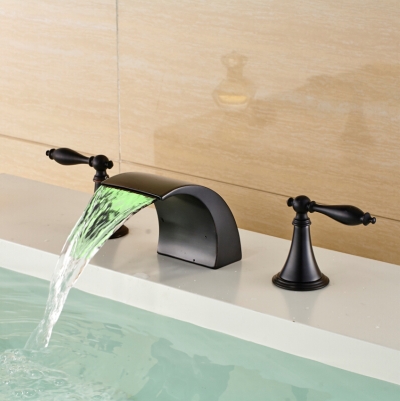 led lights bathroom waterfall spout sink faucet two handle mixer tap oil rubbed [oil-rubbed-bronze-6694]