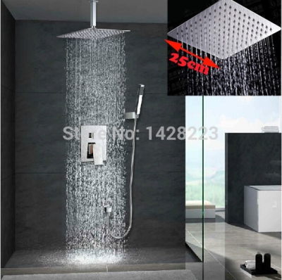 luxury 10" ultrathin shower head ceiling mounted shower set faucet chrome finished with handheld
