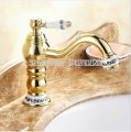 luxury golden deck mounted brass bathroom sink faucets single handle long neck basin mixer taps