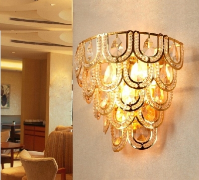 luxury k9 crystal led wall light , crystal sconce lights , golden crystal wall sconce