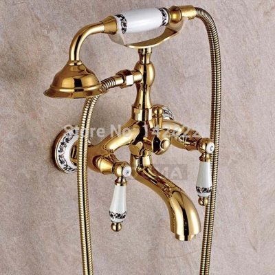 luxury " ceramic printing style " wall mounted bathroom bath tub faucet & handheld shower dual handles [telephone-style-faucet-8026]