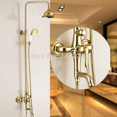 luxury wall mounted rain shower faucet system golden single handle bath & shower faucets with handshower [golden-3298]
