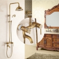 new arrival antique brass finish bathroom rainfall with spray shower durable brass construction faucet set 6818f