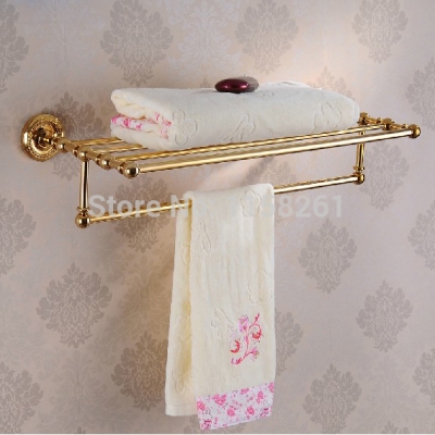 new arrival !bathroom accessories classic golden brass bathroom towel rack bar shelf (wall mounted) hj-1312k [towel-racks-8414]