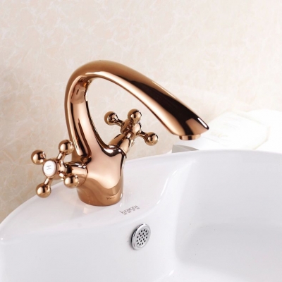 new arrival bathroom basin faucet rose gold finish brass mixer tap & cold torneiras para banheiro 6652e [golden-bathroom-faucet-3382]